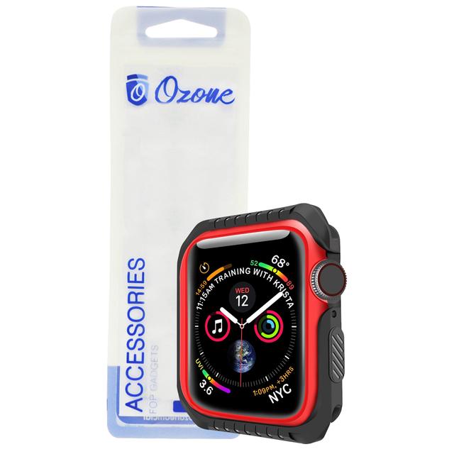 O Ozone Rugged Armor Design Case Compatible with Apple Watch 40mm Series 6 / Series 5 / Series 4 / Watch SE Shell Cover Shock-Proof Full Protective Hard Silicone Rubber Cover - Black, Red - Black, Red - SW1hZ2U6MTI1Mzg0