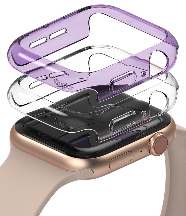 Ringke Slim Case Compatible with Apple Watch 40mm Series 6 / Series 5 / 4 / SE 40mm [2 Pack] PC Cover Durable Snap-On Installation Full Coverage Case - Clear, Purple - Clear, Purple - SW1hZ2U6MTI4MzQy
