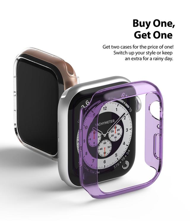 Ringke Slim Case Compatible with Apple Watch 40mm Series 6 / Series 5 / 4 / SE 40mm [2 Pack] PC Cover Durable Snap-On Installation Full Coverage Case - Clear, Purple - Clear, Purple - SW1hZ2U6MTI4MzQ4