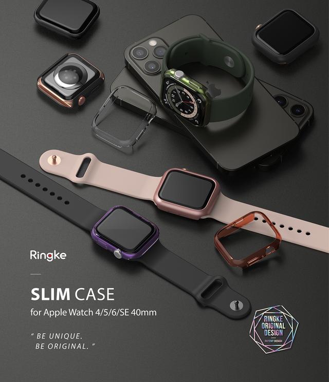 Ringke Slim Case Compatible with Apple Watch 40mm Series 6 / Series 5 / 4 / SE 40mm [2 Pack] PC Cover Durable Snap-On Installation Full Coverage Case - Clear, Black - Clear, Black - SW1hZ2U6MTI5MjAy