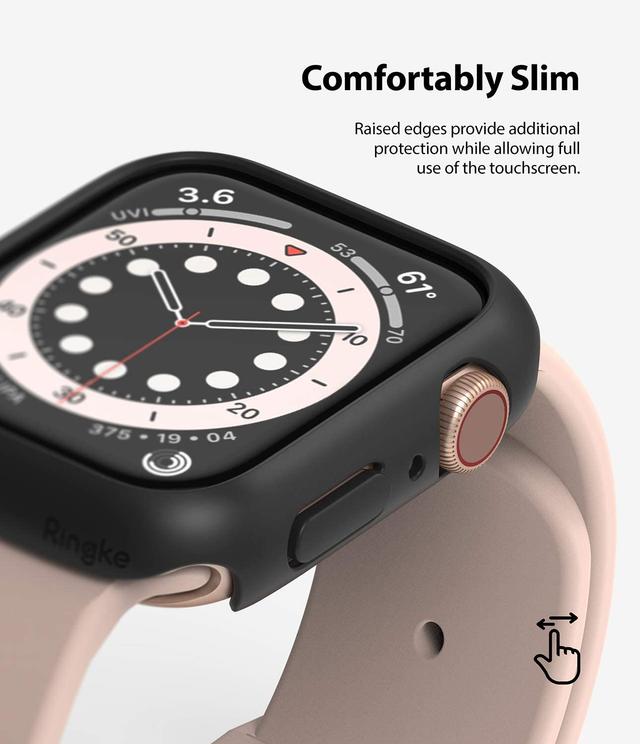 Ringke Slim Case Compatible with Apple Watch 40mm Series 6 / Series 5 / 4 / SE 40mm [2 Pack] PC Cover Durable Snap-On Installation Full Coverage Case - Clear, Black - Clear, Black - SW1hZ2U6MTI5MjA4