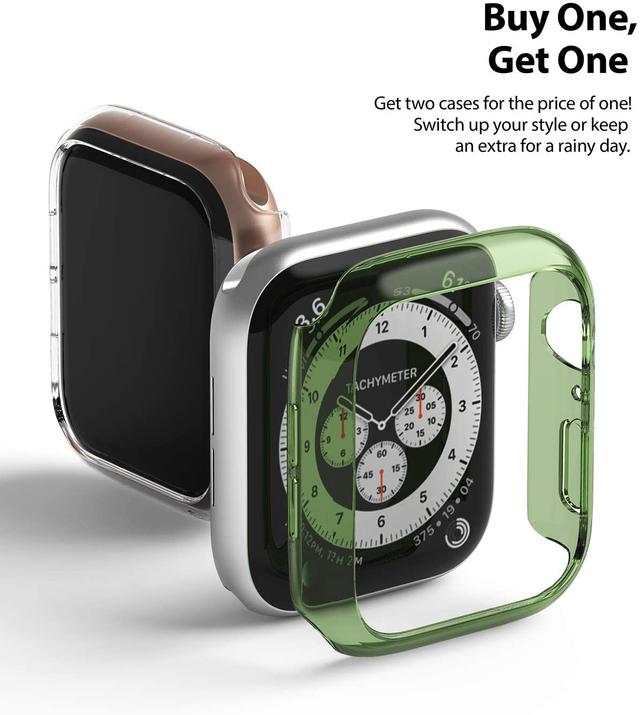 Ringke Slim Case Compatible with Apple Watch 40mm Series 6 / Series 5 / 4 / SE 40mm [2 Pack] PC Cover Durable Snap-On Installation Full Coverage Case - Clear, Olive Green - Clear, Olive Green - SW1hZ2U6MTI4Mzg0