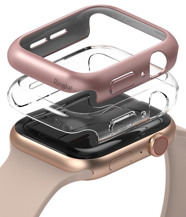 Ringke Slim Case Compatible with Apple Watch 40mm Series 6 / Series 5 / 4 / SE 40mm [2 Pack] PC Cover Durable Snap-On Installation Full Coverage Case - Clear, Rose Gold - Clear, Rose Gold - SW1hZ2U6MTI3NDMz