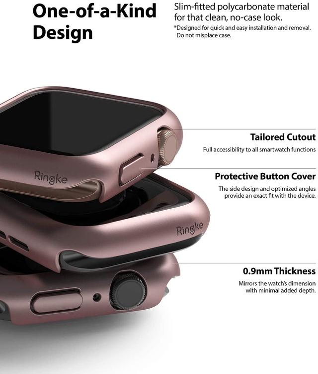 Ringke Slim Case Compatible with Apple Watch 40mm Series 6 / Series 5 / 4 / SE 40mm [2 Pack] PC Cover Durable Snap-On Installation Full Coverage Case - Clear, Rose Gold - Clear, Rose Gold - SW1hZ2U6MTI3NDQz