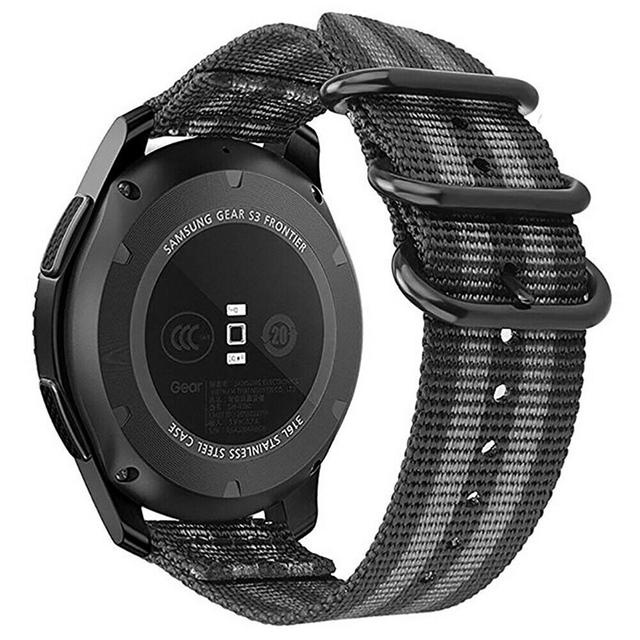 O Ozone Woven Nylon Strap Compatible with Galaxy Watch 3 45mm / Galaxy Watch 46mm / Gear S3 Frontier / Classic / Huawei Watch GT 2 46mm Replacement Wristband Adjustable - Black With Grey Stripes - Black with Grey Stripes - SW1hZ2U6MTI2NDgw