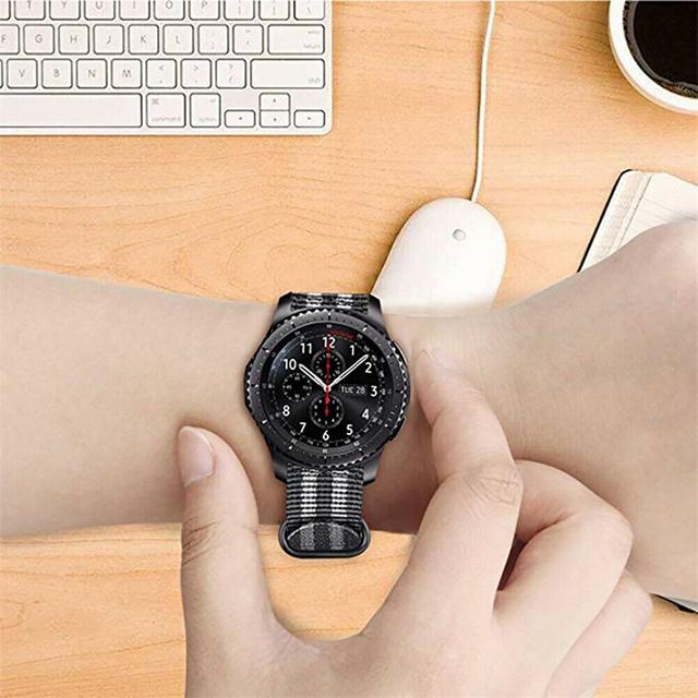 O Ozone Woven Nylon Strap Compatible with Galaxy Watch 3 45mm / Galaxy Watch 46mm / Gear S3 Frontier / Classic / Huawei Watch GT 2 46mm Replacement Wristband Adjustable - Black With Grey Stripes - Black with Grey Stripes - SW1hZ2U6MTI2NDg2
