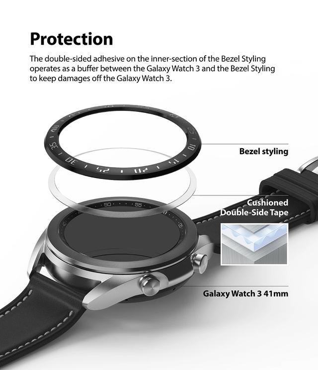 Ringke Bezel Styling for Galaxy Watch 3 41mm [ Stainless Steel ] Bezel Ring Adhesive Cover Scratch Protection for Galaxy Watch 3 41mm Accessory - Black - Black - SW1hZ2U6MTI5NTc2