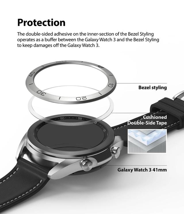 Ringke Bezel Styling for Galaxy Watch 3 41mm [ Stainless Steel ] Bezel Ring Adhesive Cover Scratch Protection for Galaxy Watch 3 [41mm] Accessory - Silver (41-05) - Silver - SW1hZ2U6MTI5OTc0