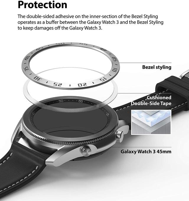 Ringke Bezel Styling for Galaxy Watch 3 45mm [ Stainless Steel ] Bezel Ring Adhesive Cover Scratch Protection for Galaxy Watch 3 45mm Accessory - Silver - Silver - SW1hZ2U6MTMwNzA5