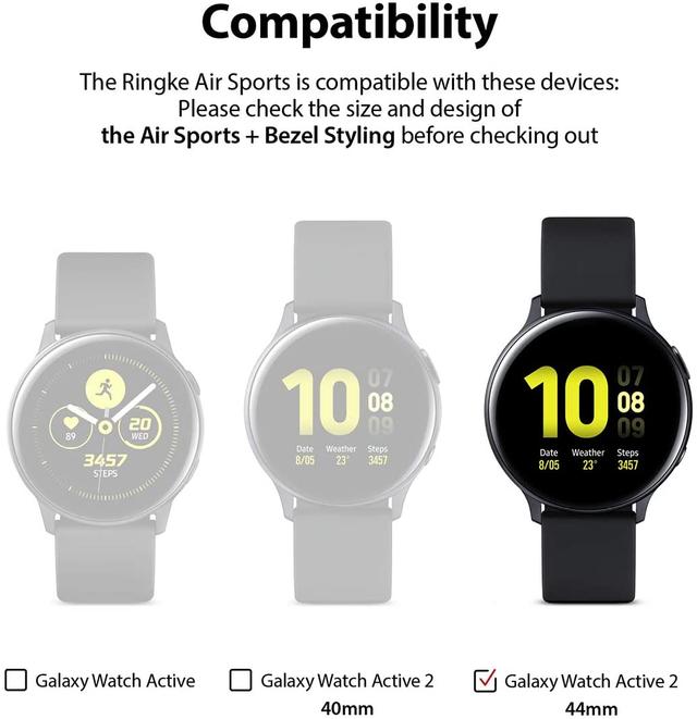 Ringke [Air Sports + Bezel Styling] Compatible for Samsumg Galaxy Watch Active 2 44mm, Soft TPU Case with Bezel Ring Adhesive Cover [ Designed Case for Galaxy Watch Active 2 ] - Black, 44-31 - Black - SW1hZ2U6MTMzMTUw