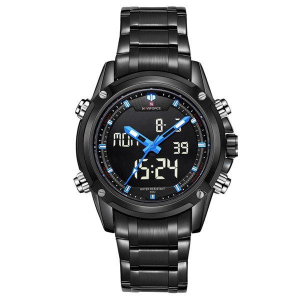 Naviforce 9050 Analog-Digital Movement Watch for Men with Black Stainless Steel Band - Blue - Blue - SW1hZ2U6MTIxMzA2