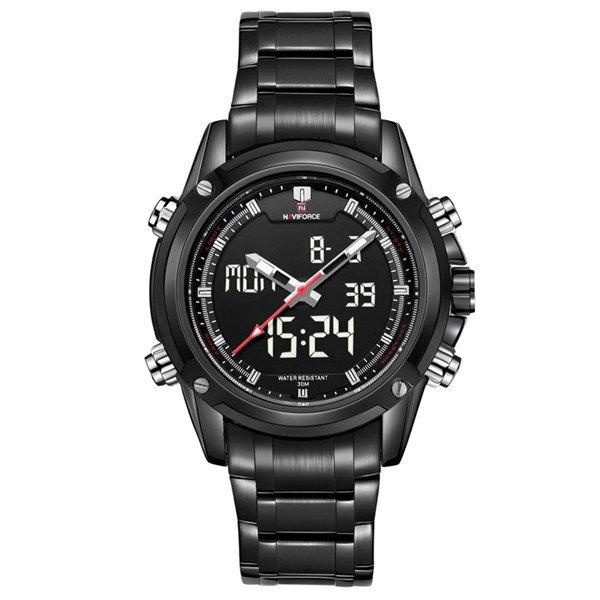 ساعة اليد الرقمية الرجالية بحزام معدني 9050 Analog-Digital Movement Watch for Men - Naviforce