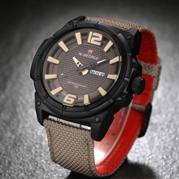 ساعة اليد الرجالية بحزام قماشي 9066 Men's Analog Dial Synthetic Band - Naviforce - SW1hZ2U6MTIxMjQ2