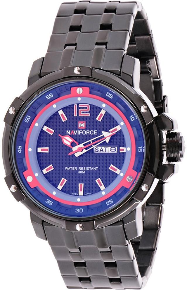 Naviforce 9073 Stainless Steel Waterproof Analog Dail Quartz Men Wrist Watch - Blue, Red - Dark Brown - SW1hZ2U6MTIxMjQ5