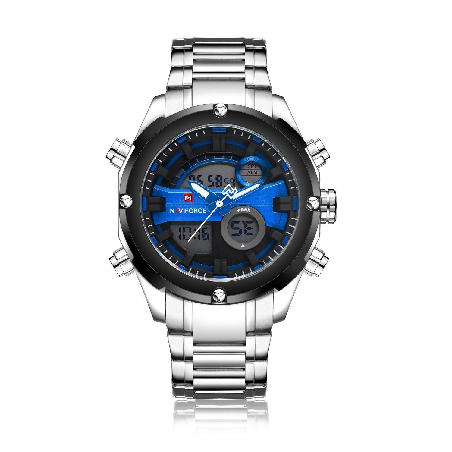 ساعة اليد الرجالية الرياضية بحزام معدني Analog-Digital Sports Watch - Naviforce