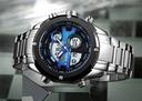 Naviforce 9088 Analog-Digital Sports Watch Leather Band Dual Movement WristWatch - Silver, Blue - Blue - SW1hZ2U6MTIxMzc2