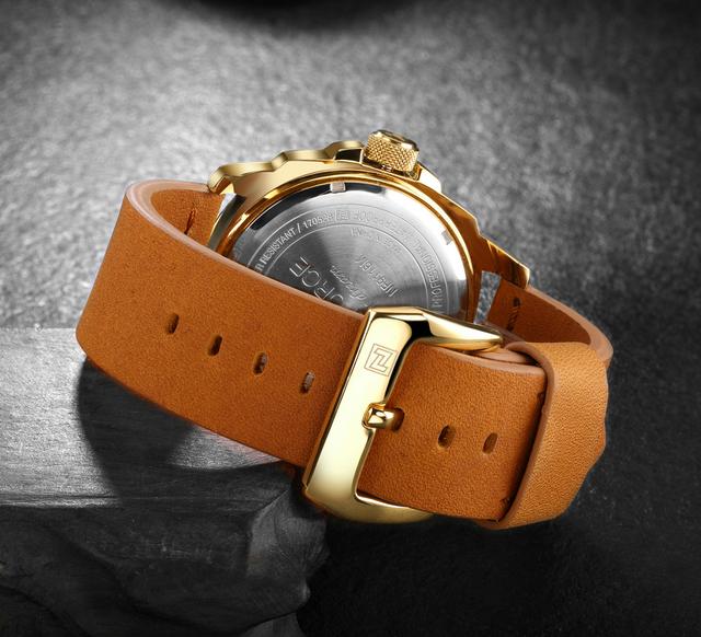 Naviforce 9116 Analog Men's Watch With Leather Strap and Calendar Display - Black, Gold - Gold - SW1hZ2U6MTIxMzEx