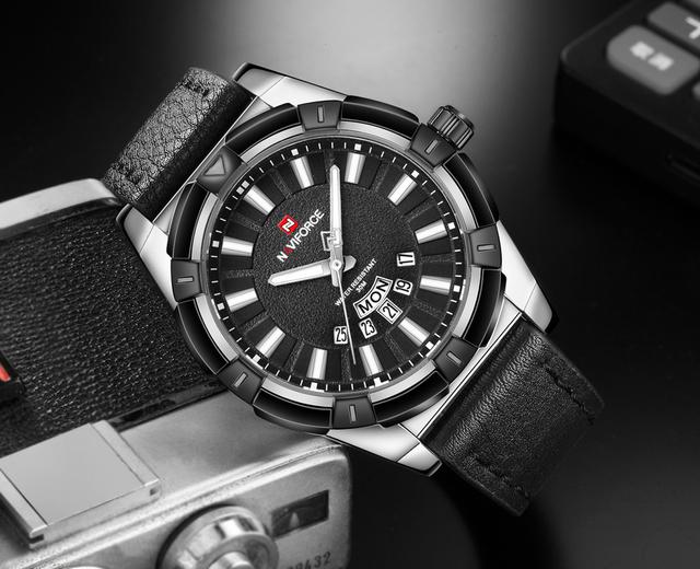 ساعة اليد الرجالية المضادة للماء 9118 Analog leather Men's Waterproof Sport Watch - Naviforce - SW1hZ2U6MTIxMzQ5