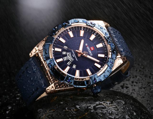 Naviforce 9118 Analog leather Men's Waterproof Sport Watch with Date and Day Display - Dark Blue - Dark Blue - SW1hZ2U6MTIxMjE1