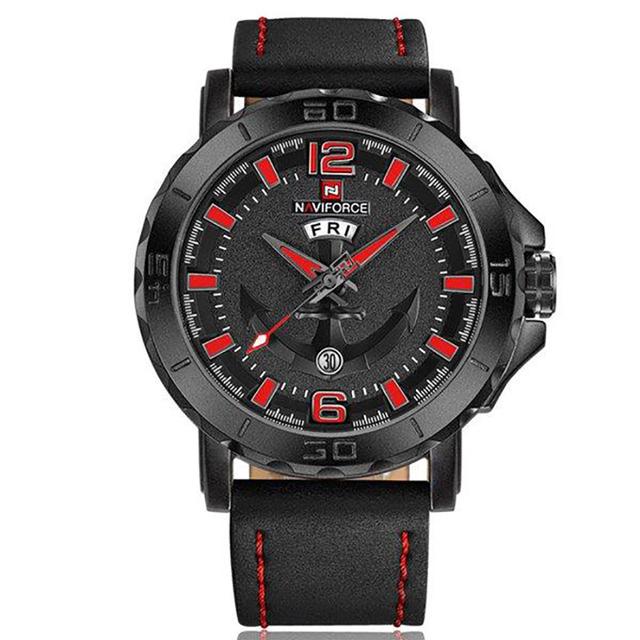 Naviforce NF9122 Men's Watch Leather Strap Calendar Display Male Quartz Watch - Red - Red - SW1hZ2U6MTIxMzUy