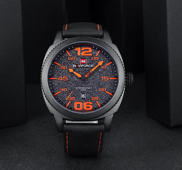 Naviforce NF9127 Leather Strap Quartz Movement Analog Watch with Date Display - Orange - Orange - SW1hZ2U6MTIxMTg4