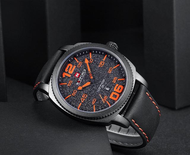 Naviforce NF9127 Leather Strap Quartz Movement Analog Watch with Date Display - Orange - Orange - SW1hZ2U6MTIxMTkw