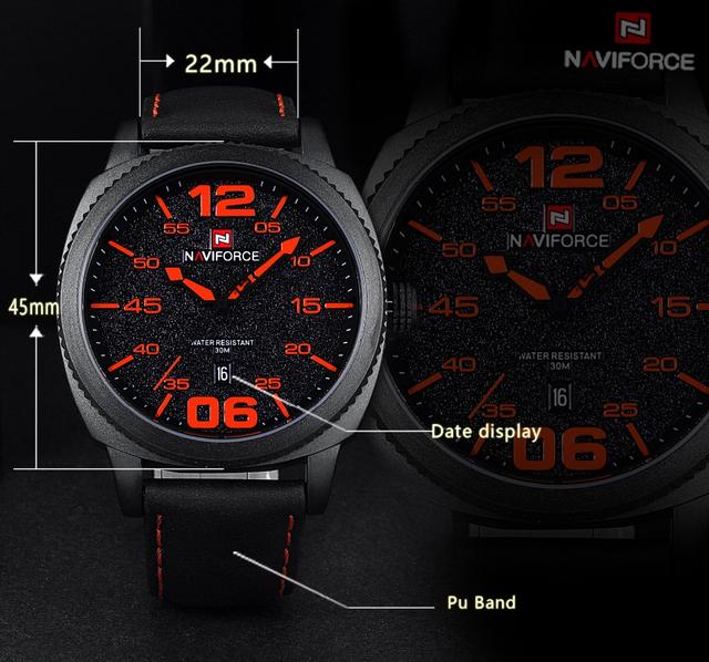 Naviforce NF9127 Leather Strap Quartz Movement Analog Watch with Date Display - Orange - Orange - SW1hZ2U6MTIxMTky