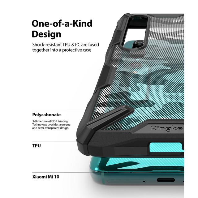 Ringke Cover for Xiaomi Mi 10 / Mi 10 Pro 5G Case Hard Fusion-X Ergonomic Transparent Shock Absorption TPU Bumper [ Designed Case for Xiaomi Mi 10 / Mi 10 Pro 5G ] - Camo Black - Camo Black - SW1hZ2U6MTI4NzEw