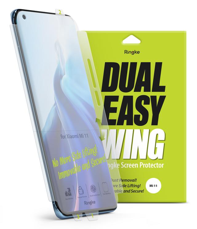 Ringke DualEasy Wing Compatible For Xiaomi Mi 11 Screen Protector Full Coverage (Pack of 2) Dual Easy Film Case Friendly Protective Film [ Designed Screen Guard For Xiaomi Mi 11 5G ] - Clear - SW1hZ2U6MTI5NDI0