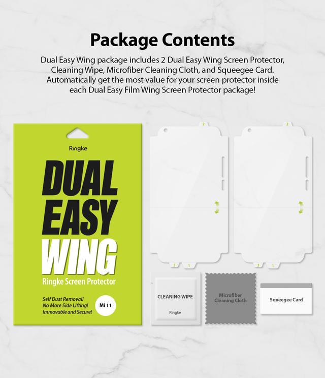 Ringke DualEasy Wing Compatible For Xiaomi Mi 11 Screen Protector Full Coverage (Pack of 2) Dual Easy Film Case Friendly Protective Film [ Designed Screen Guard For Xiaomi Mi 11 5G ] - Clear - SW1hZ2U6MTI5NDM4