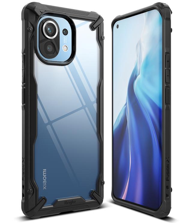 Ringke Case Compatible with Xiaomi Mi 11 Hard Fusion-X Ergonomic Transparent Shock Absorption TPU Bumper [ Designed Case for Xiaomi Mi 11 ] - Black - Black - SW1hZ2U6MTMwOTY3