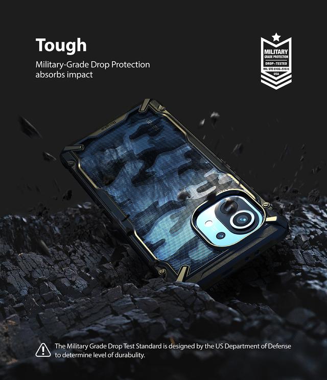 Ringke Case Compatible with Xiaomi Mi 11 Hard Fusion-X Ergonomic Transparent Shock Absorption TPU Bumper [ Designed Case for Xiaomi Mi 11 ] - Camo Black - Camo Black - SW1hZ2U6MTI4Mjk1