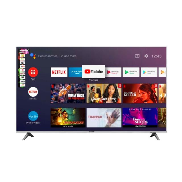Geepas 65" Smart LED TV - Mirror Cast, 3.5mm, 3 HDMI & 2 USB Ports - Wifi, Android 7.0 with E-Share - Comes Application Like Youtube, Netflix, Amazon Prime - 1 Years Warranty - SW1hZ2U6MTY3OTc0