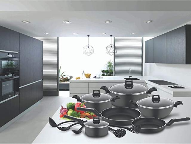 مجموعة أواني للطهي 15 قطعة Black+Decker Non-Stick Cookware Set with 5 Layer PTFE - SW1hZ2U6MTY4NDY5