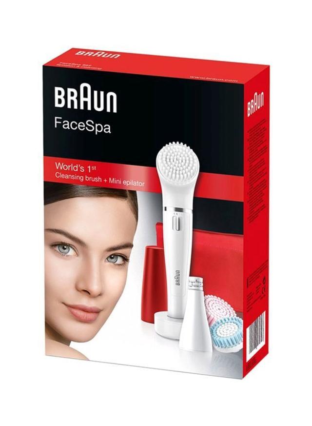 جهاز ازالة الشعر ( براون ) مع فرشاية تنظيف الوجه - أبيض BRAUN - FaceSpa 852 Facial Epilator And Facial Cleansing Brush - SW1hZ2U6Mjk0ODQ4