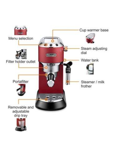 ماكينة قهوة بقوة 1350 واط Dedica Espresso Coffee Maker  EC685.R - De'Longhi