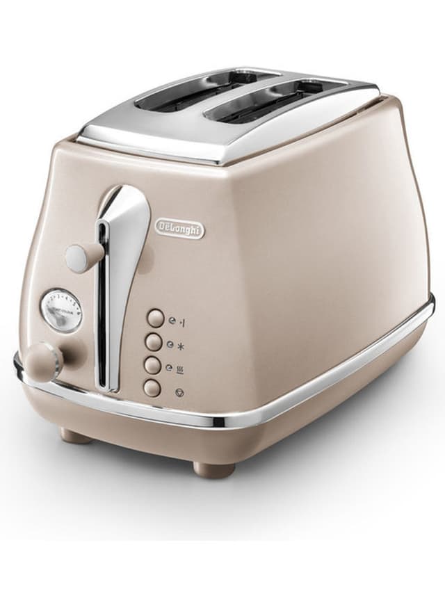 توستر 900 واط شريحتين بيج ديلونجي Delonghi Beige 2 Slice 900W Icona Metallics Toaster - SW1hZ2U6MjQ5MjIy