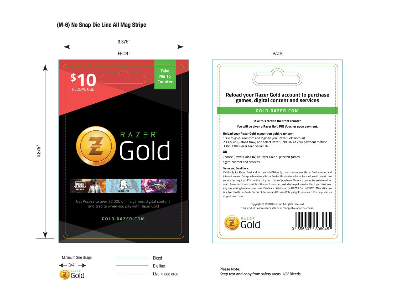 بطاقة شحن ريزر قزلد Razer Gold Top Up 10 $