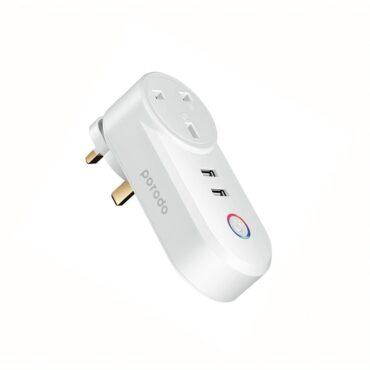 مقبس ذكي مع واي فاي و أوامر صوتية  Porodo Lifestyle Dual USB-Port Smart Wifi Plug UK 16A - White