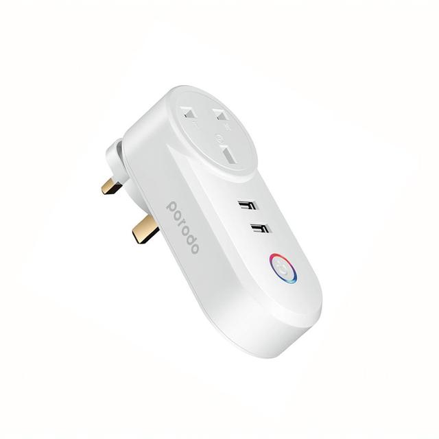مقبس ذكي مع واي فاي و أوامر صوتية  Porodo Lifestyle Dual USB-Port Smart Wifi Plug UK 16A - White - SW1hZ2U6MzUwNDU2