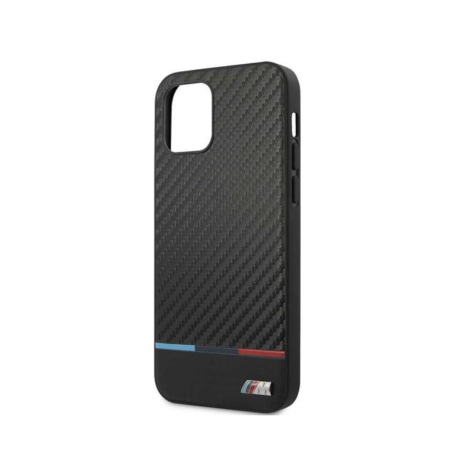 BMW M Collection PU Carbon Hard Case Tricolor Line for iPhone 12 Pro Max (6.7") - Black - SW1hZ2U6MzE4NTA2