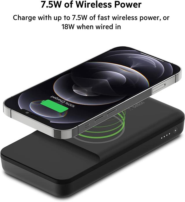 باور بانك 10000 ميللي امبير يدعم الشحن اللاسلكي Belkin Boost Charge Magnetic Portable Wireless Charger 10000mAh  - Black - SW1hZ2U6MzE4MjM0