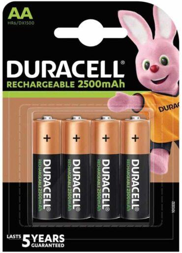 بطاريات 1.2 فولت قابلة للشحن  Duracell AA 1.2V Rechargeable Batteries 4 Pieces