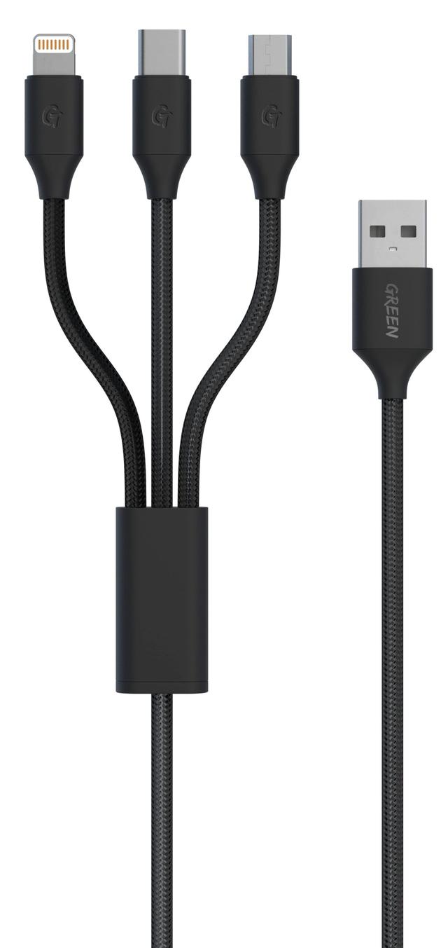 Green Lion Green Braided 3 in 1 Fast Charging Cable 1.2M 2A - Black - SW1hZ2U6MzE2MjY3