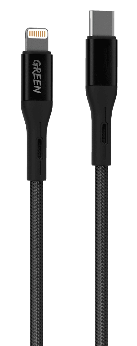 Green Braided Type-C To Lightning Cable 1.2m 2a - Black