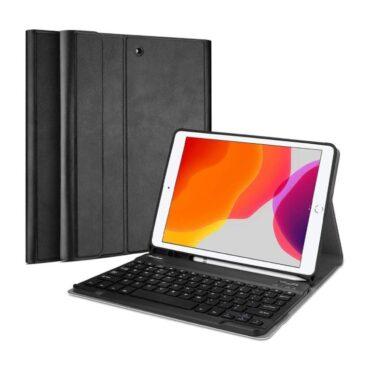 كفر ايباد ابل مع لوحة مفاتيح ( انجليزي / عربي ) - أسود Green - Premium Leather Case with Wireless Keyboard ( English/Arabic ) for Apple iPad 10.2" 2019