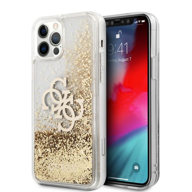 Guess Liquid Glitter Big 4G Hard Case for iPhone 12 / 12 Pro ( 6.1" ) - Gold - SW1hZ2U6MzExNDEw