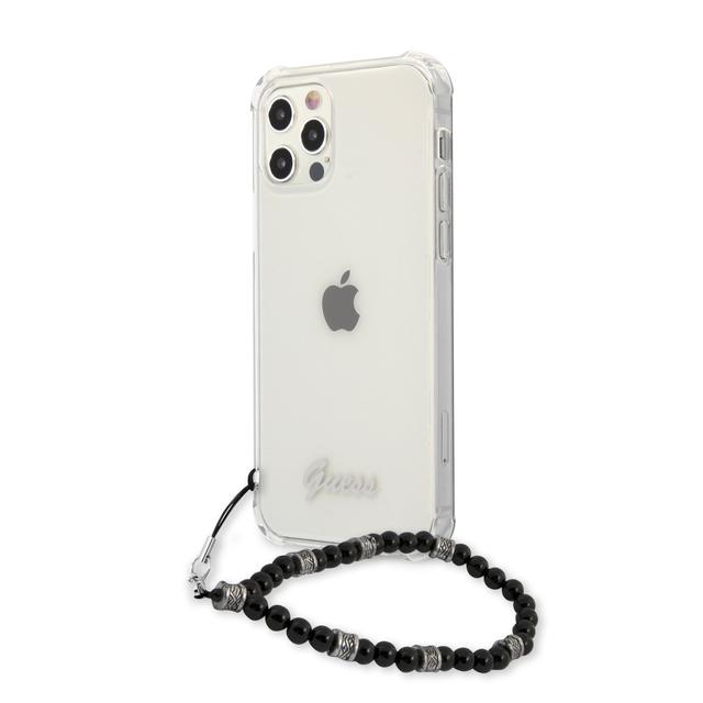 كفر موبايل لون أسود PC Transparent Hard Case with Pearl"s Handle for iPhone 12 Pro - Guess - SW1hZ2U6MzExNTU2