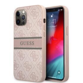 كفر موبايل لون زهري PU 4G Stripe Hard Case for  iPhone 12 Pro - Guess