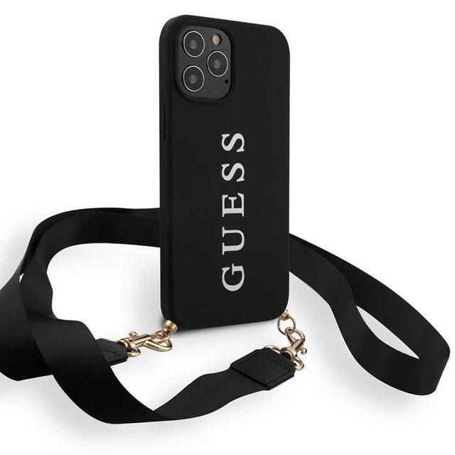Guess PU Embossed White Logo and Strap Case for iPhone 12 Pro Max (6.7") - Black - SW1hZ2U6MzExNzkw